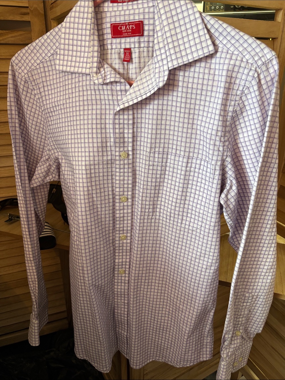 Chaps Men’s Lilac Windowpane Dress Shirt 14 1/2 32/33